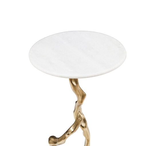 Sculptural Tree Branch Gold Metal And White Marble Side Table End Table
