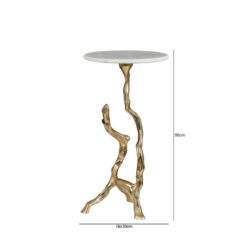 Sculptural Tree Branch Gold Metal And White Marble Side Table End Table