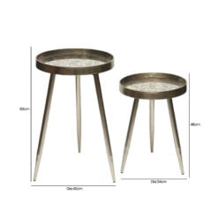 Set Of 2 Champagne Gold Metal Nesting Side Tables With Floral Print Tops