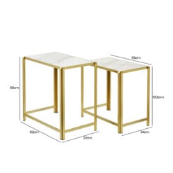 Set Of 2 Gold Metal Nesting Side Tables With White Marble Tops