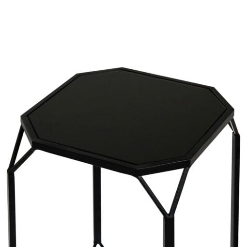 Set Of 2 Industrial Black Metal Nesting Side Tables With Black Mirrored Tops