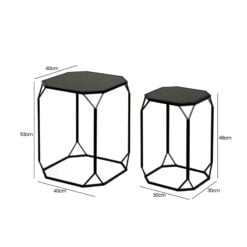 Set Of 2 Industrial Black Metal Nesting Side Tables With Black Mirrored Tops