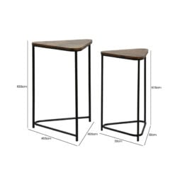 Set Of 2 Industrial Black Metal Nesting Side Tables With Brown Wood Tops
