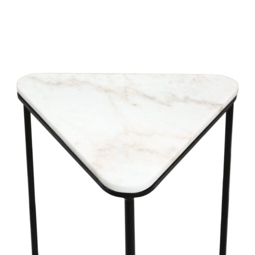 Set Of 2 Industrial Black Metal Nesting Side Tables With White Marble Tops
