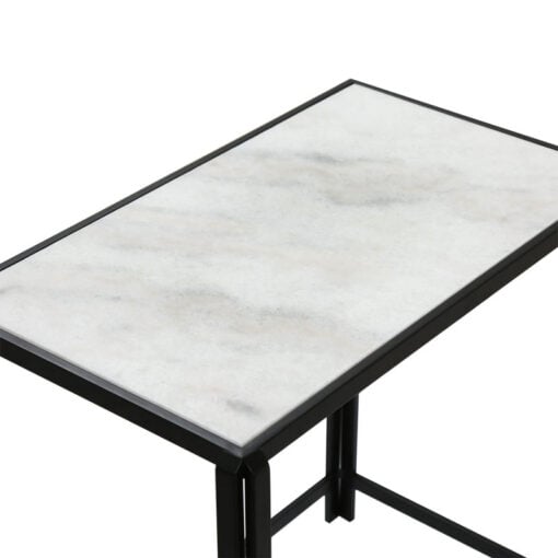 Set Of 2 Industrial Black Metal Nesting Side Tables With White Marble Tops