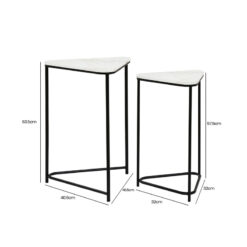 Set Of 2 Industrial Black Metal Nesting Side Tables With White Marble Tops