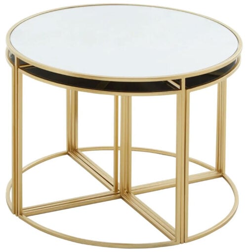 Set Of Gold Metal 4 Nesting Side Tables And 1 Coffee Table With Mirrored Tops