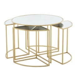Set Of Gold Metal 4 Nesting Side Tables And 1 Coffee Table With Mirrored Tops