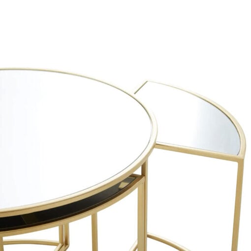 Set Of Gold Metal 4 Nesting Side Tables And 1 Coffee Table With Mirrored Tops