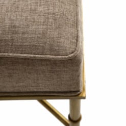 Taupe Linen And Antique Gold Metal Small Ottoman Stool Footstool