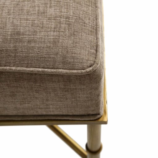 Taupe Linen And Antique Gold Metal Small Ottoman Stool Footstool
