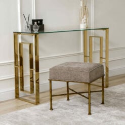 Taupe Linen And Antique Gold Metal Small Ottoman Stool Footstool