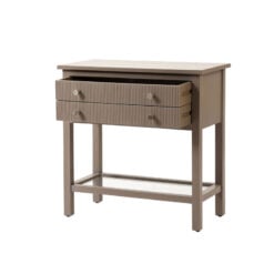 Taupe Solid Pine Wood 2 Drawer 1 Glass Shelf Large Bedside Cabinet