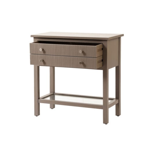 Taupe Solid Pine Wood 2 Drawer 1 Glass Shelf Large Bedside Cabinet