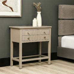 Taupe Solid Pine Wood 2 Drawer 1 Glass Shelf Large Bedside Cabinet