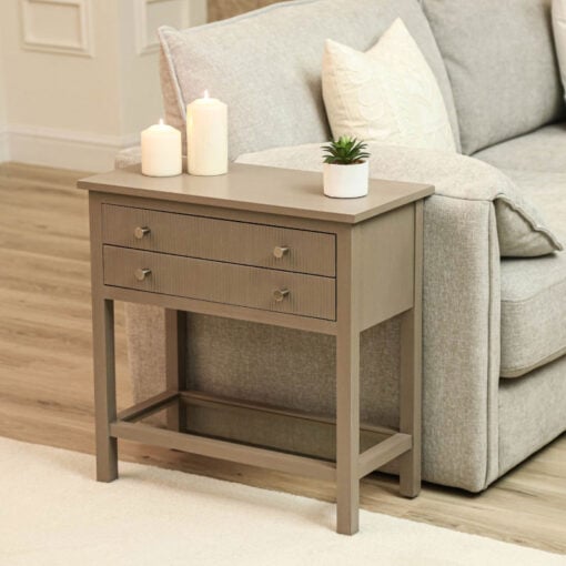 Taupe Solid Pine Wood 2 Drawer 1 Glass Shelf Large Bedside Cabinet