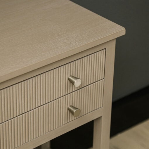 Taupe Solid Pine Wood 2 Drawer 1 Glass Shelf Large Bedside Cabinet