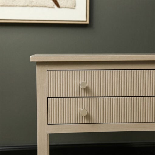 Taupe Solid Pine Wood 2 Drawer 1 Glass Shelf Large Bedside Cabinet