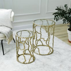 Twig Design Gold Metal And Glass Set Of 2 Nesting Side Tables