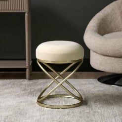 Ulric Cream Velvet And Champagne Gold Metal Stool Footstool 46cm
