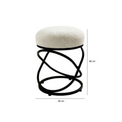 Ulric White Boucle Fabric And Black Metal Stool Footstool 46cm