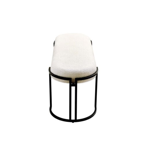 White Boucle Fabric And Black Metal Vanity Bedroom Hallway Bench Ottoman 80cm