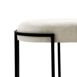 White Boucle Fabric And Black Metal Vanity Bedroom Hallway Bench Ottoman 80cm