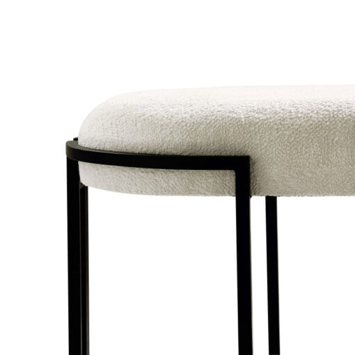 White Boucle Fabric And Black Metal Vanity Bedroom Hallway Bench Ottoman 80cm