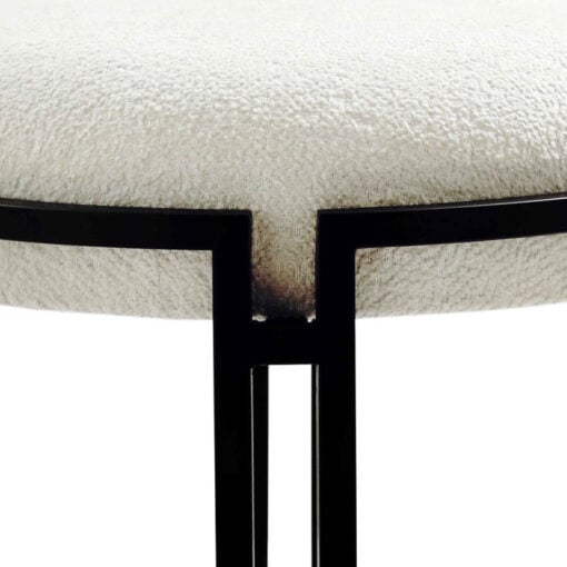 White Boucle Fabric And Black Metal Vanity Bedroom Hallway Bench Ottoman 80cm