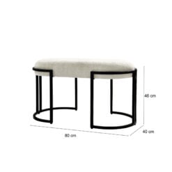 White Boucle Fabric And Black Metal Vanity Bedroom Hallway Bench Ottoman 80cm