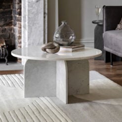 White Solid Marble Arched Base Round Coffee Table 80cm