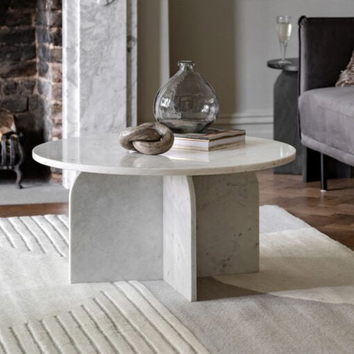 White Solid Marble Arched Base Round Coffee Table 80cm