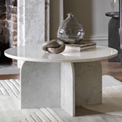 White Solid Marble Arched Base Round Coffee Table 80cm