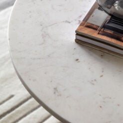 White Solid Marble Arched Base Round Coffee Table 80cm