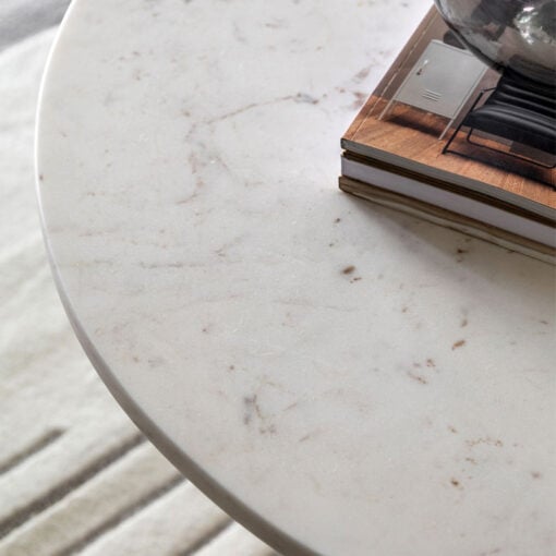 White Solid Marble Arched Base Round Coffee Table 80cm