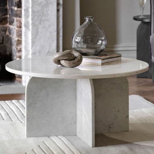 White Solid Marble Arched Base Round Coffee Table 80cm