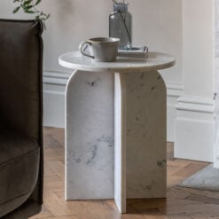 White Solid Marble Arched Base Round Side Table End Table
