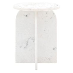 White Solid Marble Arched Base Round Side Table End Table
