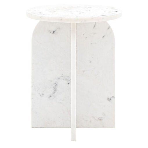 White Solid Marble Arched Base Round Side Table End Table
