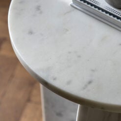 White Solid Marble Arched Base Round Side Table End Table