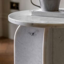 White Solid Marble Arched Base Round Side Table End Table
