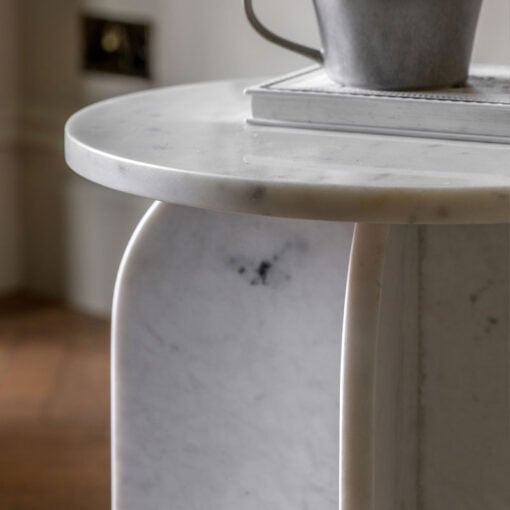 White Solid Marble Arched Base Round Side Table End Table