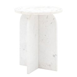 White Solid Marble Arched Base Round Side Table End Table
