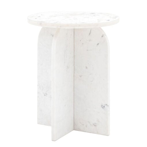 White Solid Marble Arched Base Round Side Table End Table