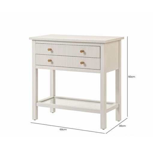 White Solid Pine Wood 2 Drawer 1 Glass Shelf Large Bedside Cabinet