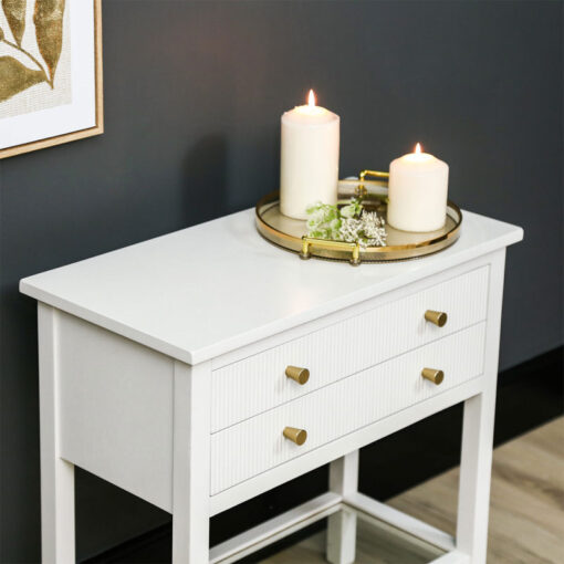 White Solid Pine Wood 2 Drawer 1 Glass Shelf Large Bedside Cabinet