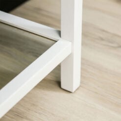 White Solid Pine Wood 2 Drawer 1 Glass Shelf Large Bedside Cabinet