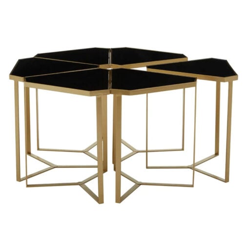 A Set Of 6 Gold Metal And Black Mirror Side Tables Forming A Large Coffee Table