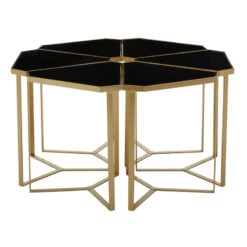 A Set Of 6 Gold Metal And Black Mirror Side Tables Forming A Large Coffee Table