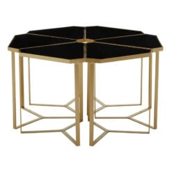 A Set Of 6 Gold Metal And Black Mirror Side Tables Forming A Large Coffee Table